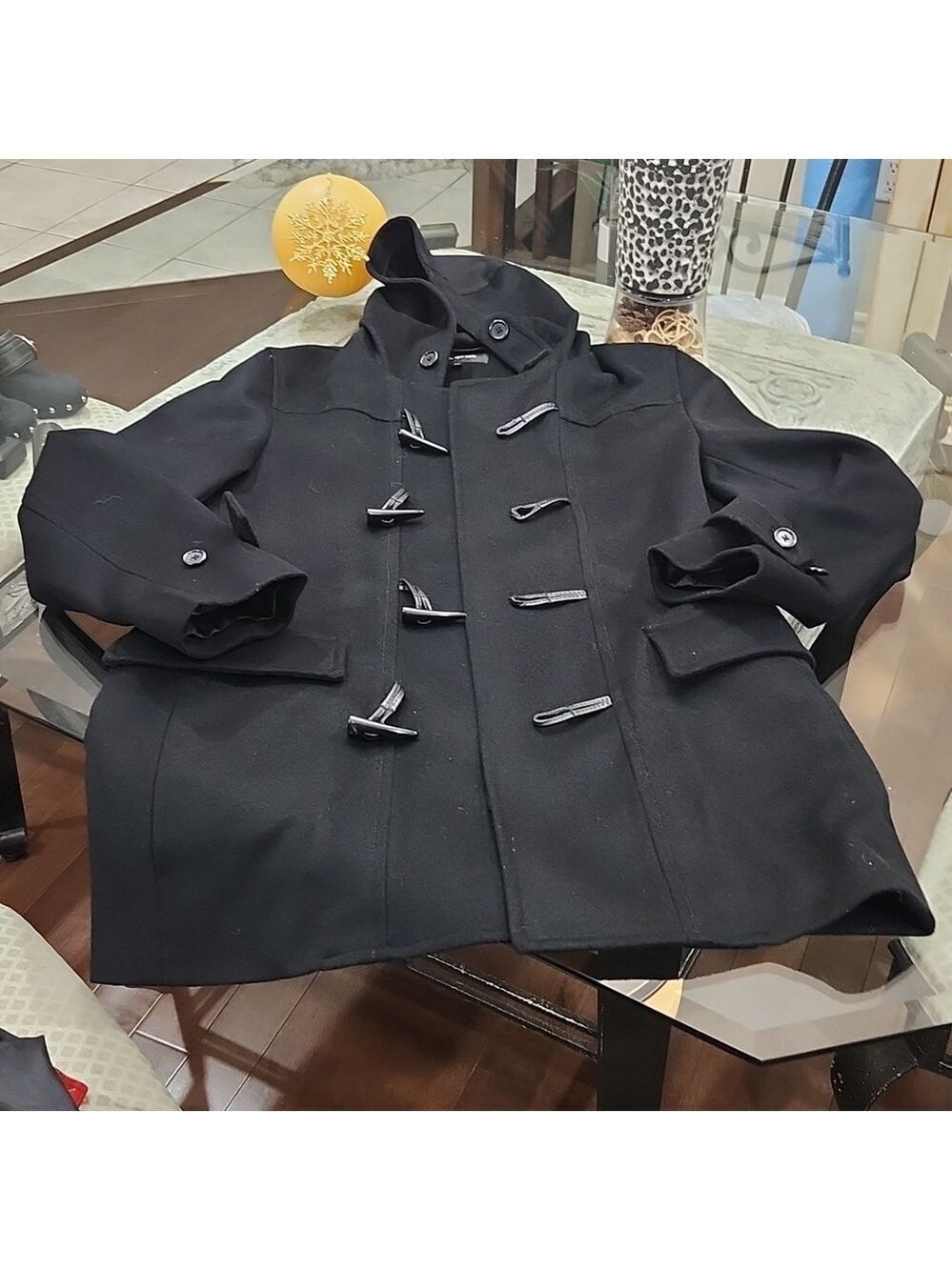 JONES NEW YORK WOMEN'S BLACK WOOL Long PEA COAT LIKE NEW SMALL